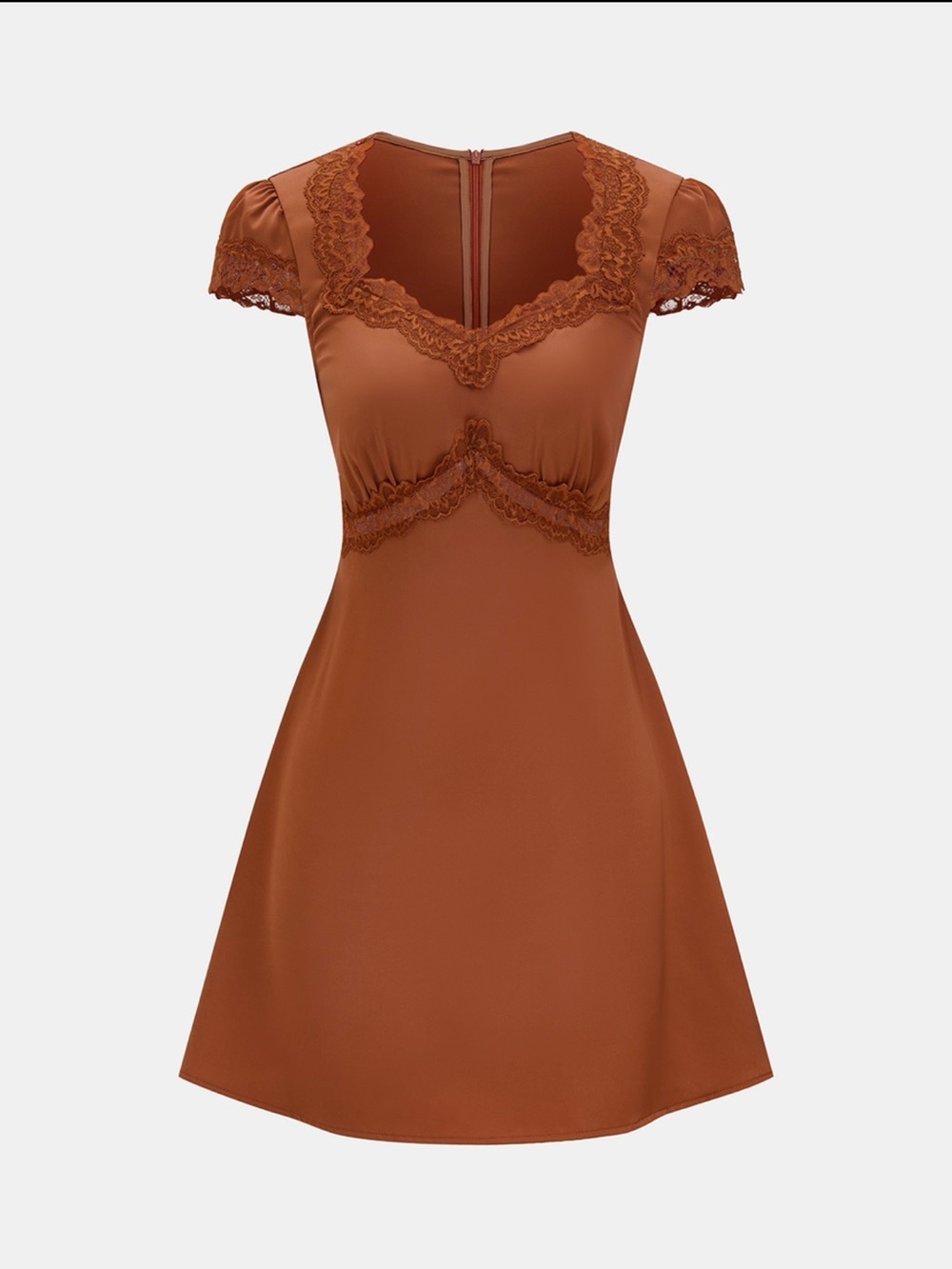 Commense Rust Lace-Trim A-Line Dress
